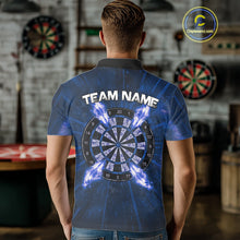 Load image into Gallery viewer, Custom Blue Flames Dart Arrow Cracked Skull Men Darts Polo Shirt Grunge Dart Gifts NYN1991