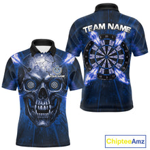 Load image into Gallery viewer, Custom Blue Flames Dart Arrow Cracked Skull Men Darts Polo Shirt Grunge Dart Gifts NYN1991