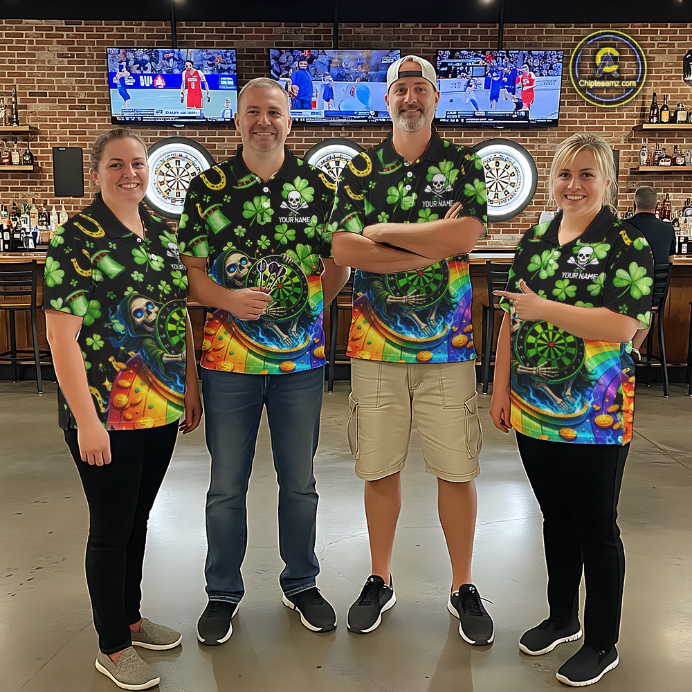 Rainbow Funny Skeleton Green Dartboard Women Darts Quarter-Zip Shirt Custom St Patrick's Day Darts Jersey NYN2533