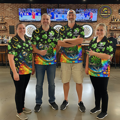 Rainbow Funny Skeleton Green Dartboard Women Darts Quarter-Zip Shirt Custom St Patrick's Day Darts Jersey NYN2533