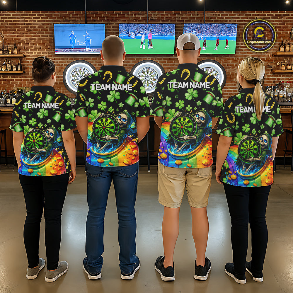 Rainbow Funny Skeleton Green Dartboard Women Darts Quarter-Zip Shirt Custom St Patrick's Day Darts Jersey NYN2533
