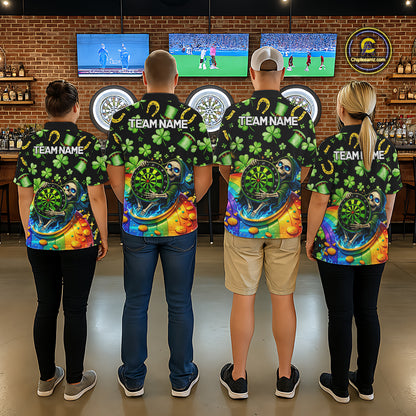 Rainbow Funny Skeleton Green Dartboard Women Darts Quarter-Zip Shirt Custom St Patrick's Day Darts Jersey NYN2533