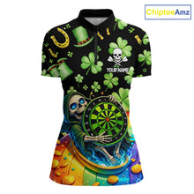 Load image into Gallery viewer, Rainbow Funny Skeleton Green Dartboard Women Darts Quarter-Zip Shirt Custom St Patrick's Day Darts Jersey NYN2533