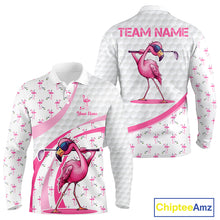 Load image into Gallery viewer, Funny Flamingo Mens Golf Shirt Polo Personalized Pink Argyle Pattern Golf Team Outfits NYN3097