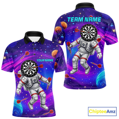 Funny Astronaut Galaxy Dartboard men's darts polo shirt, colorful galaxy dart jersey, personalized dart team apparel