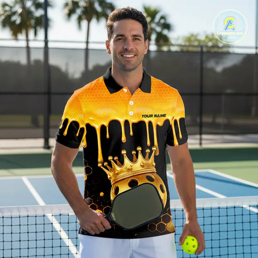 Custom Dripping Honeycomb Gold Crown Pickleball 3D Ball Jerseys Men Pickleball Shirts NYN2230