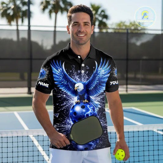 Broken Glass Blue Eagle Lightning Pickleball 3D Ball Jerseys Custom Men Pickleball Shirts NYN2235