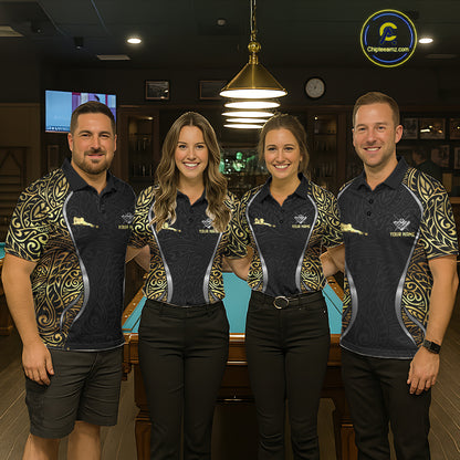 Personalized 8 Ball Pool Crown Women Billiard Shirts Gold And Silver Tribal Billiard Pool Jerseys NYN2894