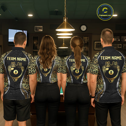 Personalized 8 Ball Pool Crown Women Billiard Shirts Gold And Silver Tribal Billiard Pool Jerseys NYN2894