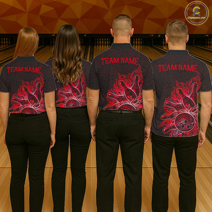 Men women bowling team wearing Red Tribal Pattern Bowling Ball bowling team uniforms