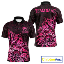 Load image into Gallery viewer, Pink Tribal Pattern Bowling Ball men's bowling polo shirt, custom tribal bowling team shirt, personalized bowling jersey