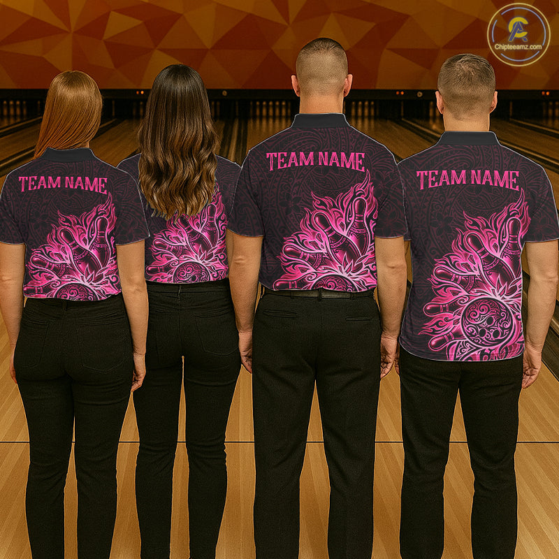Pink Tribal Pattern Bowling Ball Jersey For Men Custom Tribal Team Shirts Bowling League NYN3571