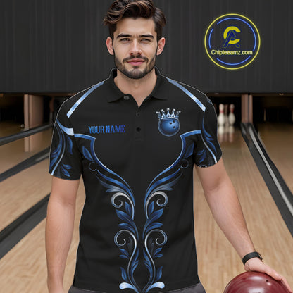 Male bowler wearing Tribal Crown Bowling Ball bowling jersey, personalized bowling apparel