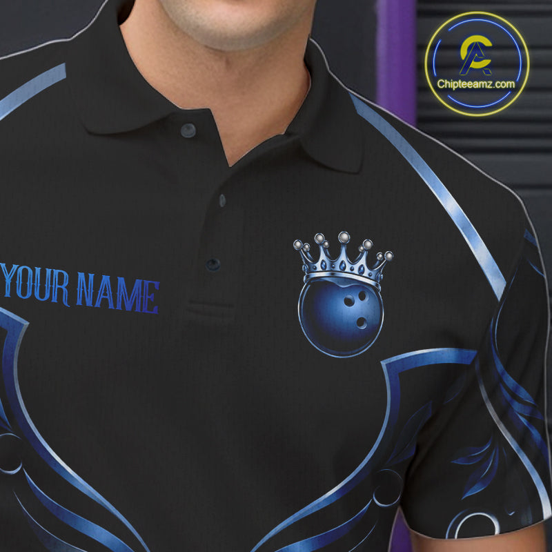 Male bowler wearing Tribal Crown Bowling Ball bowling jersey, personalized bowling apparel
