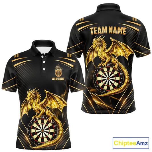 Gold Light Dragon Dartboard Custom Men Darts Polo League Shirts Dragon Dart Jerseys NYN2236