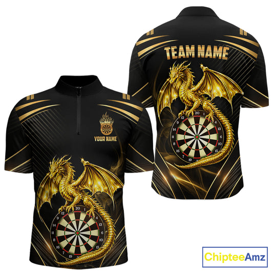 Gold Light Dragon Dartboard Custom Men Darts Quarter-Zip League Shirts Dragon Dart Jerseys NYN2236
