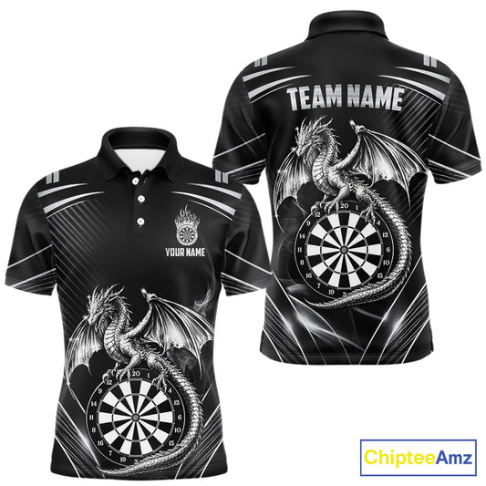 Silver Light Dragon Dartboard Custom Men Darts Polo League Shirts Dragon Dart Jerseys NYN2237
