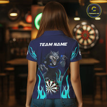 Load image into Gallery viewer, Personalized Funny Wolf Blue Flaming Darts Women Polo &amp; 1/4-Zip Dart Shirt Wolf Dart Team Jerseys NYN2900