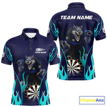 Load image into Gallery viewer, Personalized Funny Wolf Blue Flaming Darts Men Polo &amp; 1/4-Zip Dart Shirt Wolf Dart Team Jerseys NYN2900