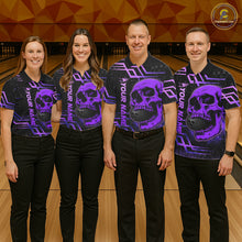 Load image into Gallery viewer, Black And Purple Skull Holding Bowling Ball Shirt For Men Custom Bowling Team Attire NYN3281