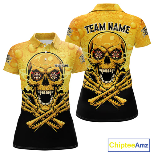 Funny Beer & Skull Dartboard Women Polo Darts Shirt Custom Name & Team Dart Jersey NYN2011