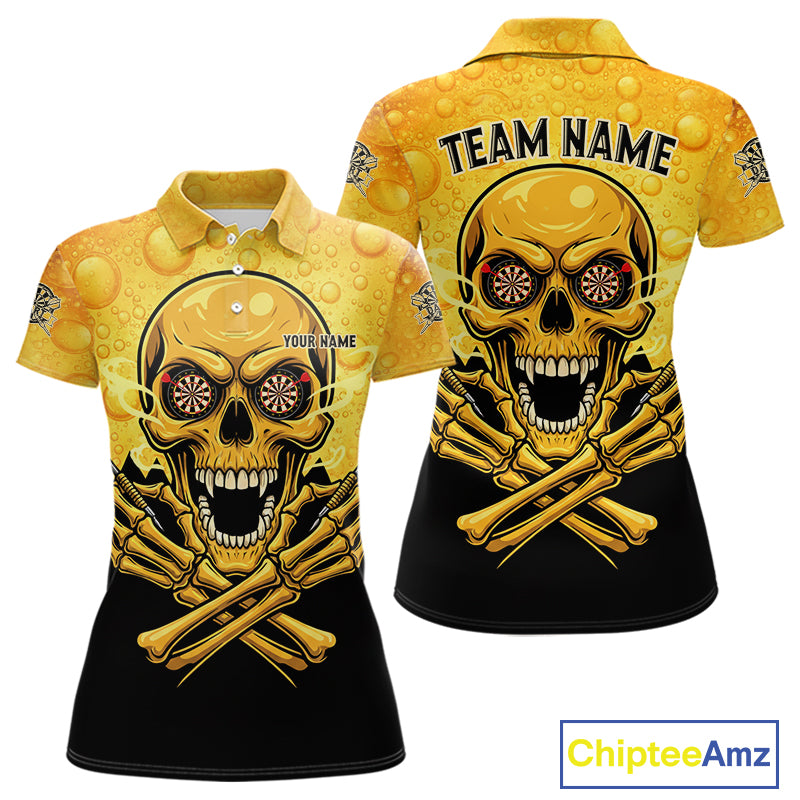 Funny Beer & Skull Dartboard Women Polo Darts Shirt Custom Name & Team Dart Jersey NYN2011