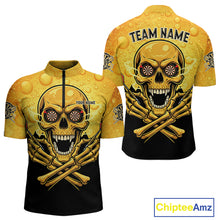 Load image into Gallery viewer, Funny Beer &amp; Skull Dartboard Men Quarter-Zip Darts Shirt Custom Name &amp; Team Dart Jersey NYN2011