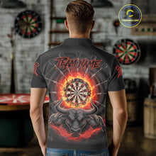 Load image into Gallery viewer, Funny Bull Red Flames Dartboard Dart Arrow Custom Men Polo Darts Shirt Dart Gifts NYN2016