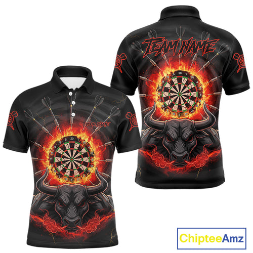 Funny Bull Red Flames Dartboard Dart Arrow Custom Men Polo Darts Shirt Dart Gifts NYN2016