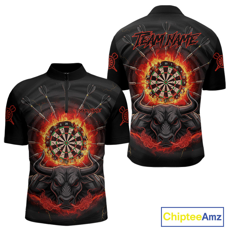 Purple Skull Lightning Thunder Grunge Dartboard Custom Men Quarter-Zip Darts Shirt Dart Gifts NYN2015