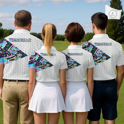 Personalized Mens Golf Polo Shirt Custom Name Holographic And White Golf Ball Golf Attire NYN2912