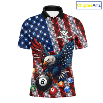Lightning thunder American flag eagle billiard polo shirt for men