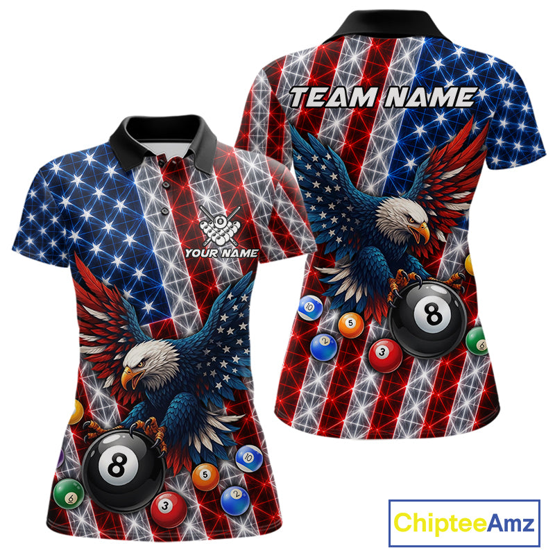 Lightning thunder American flag eagle billiard polo shirt for women