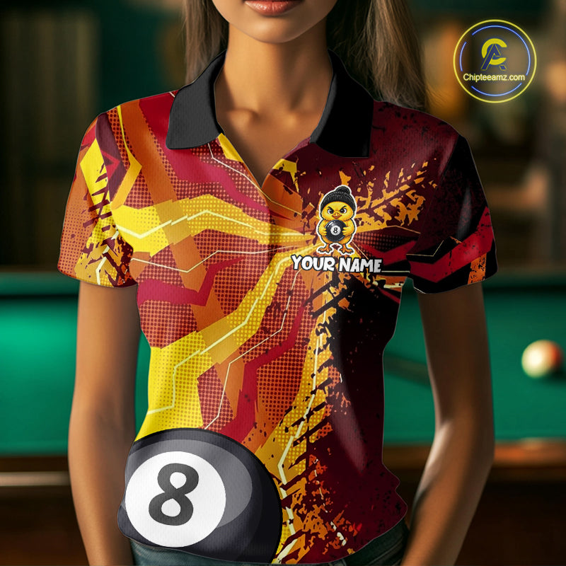 Yellow And Red Splatter 8 Ball Pool Billiard Shirts For Women Custom Funny Duck Billiard Team Apparel NYN3300