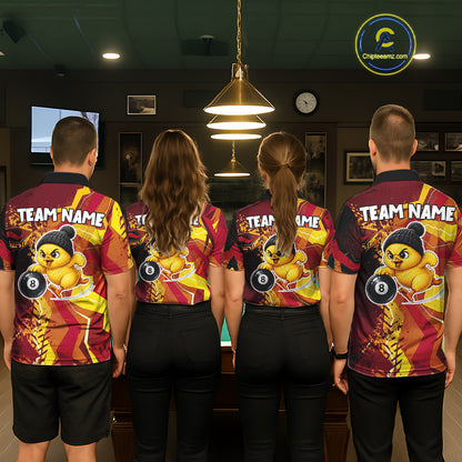 Yellow And Red Splatter 8 Ball Pool Billiard Shirts For Men Custom Funny Duck Billiard Team Apparel NYN3300