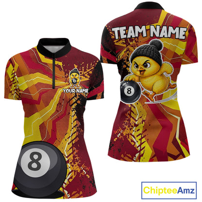 Yellow red splatter duck 8 ball billiard 1/4-zip shirt for women funny design