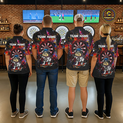 Multi-Color Splatter Funny Bulldog Custom Men Darts Quarter-Zip League Shirts Dart Team Jerseys NYN2255