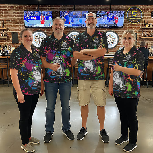 Colorful Paint Funny Dj Music Bulldog Custom Women Darts Quarter-Zip Shirts Dart League Jerseys NYN2257