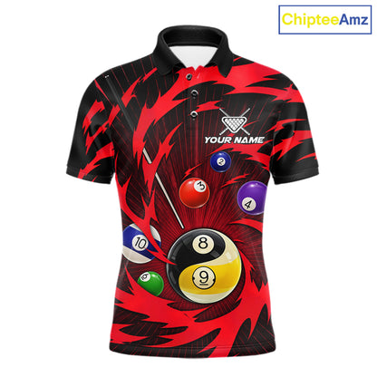 Red tornado yin yang pool shirt for men custom polo billiard team jersey