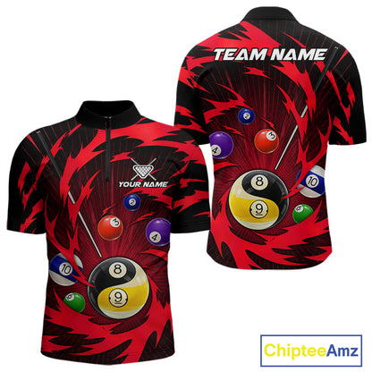 Red tornado yin yang pool shirt for men custom 1/4-zip billiard team jersey