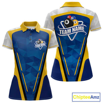 Yellow and blue geometric billiard polo shirt for women custom team jersey