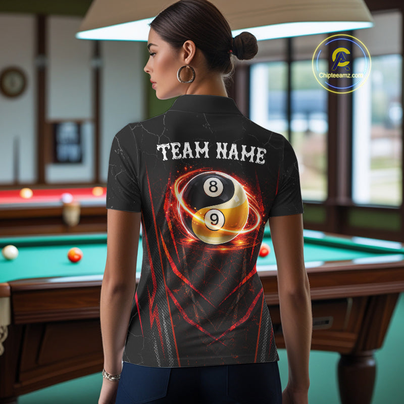 Lightning Yin Yang Black And Red Women Billiard Pool Shirts Custom Grunge Billiard Team Jersey NYN3308