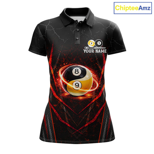 Black and red lightning yin yang billiard polo shirt for women custom pool jersey
