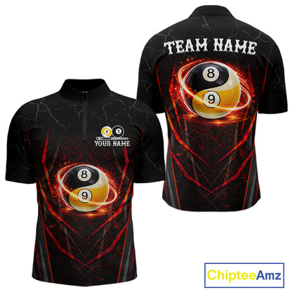 Black and red lightning yin yang billiard 1/4-zip shirt for men custom pool jersey