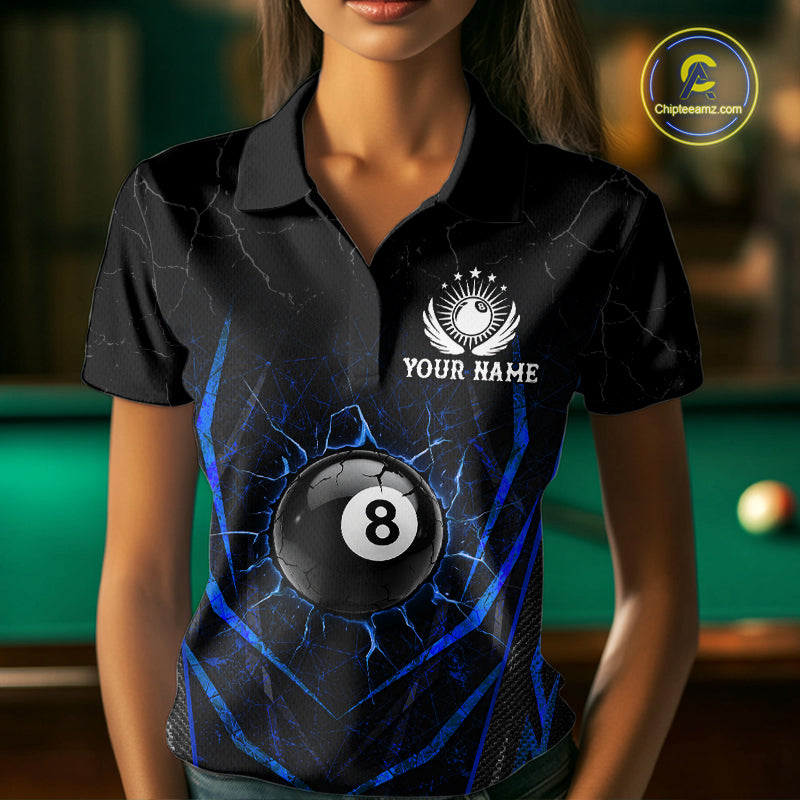 Black And Blue Broken Glass 8 Ball Women Billiard Pool Shirts Custom Billiard Team Jersey NYN3309