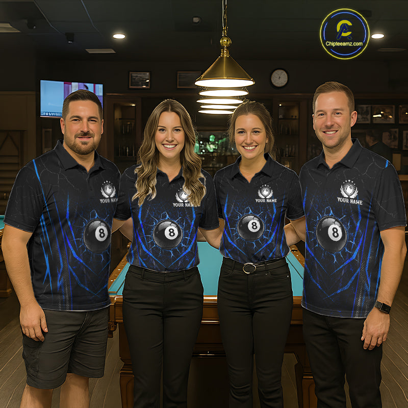 Black And Blue Broken Glass 8 Ball Mens Billiard Pool Shirts Custom Billiard Team Jersey NYN3309