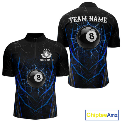 Black and blue broken glass 8 ball billiard 1/4-zip shirt for men custom team jersey