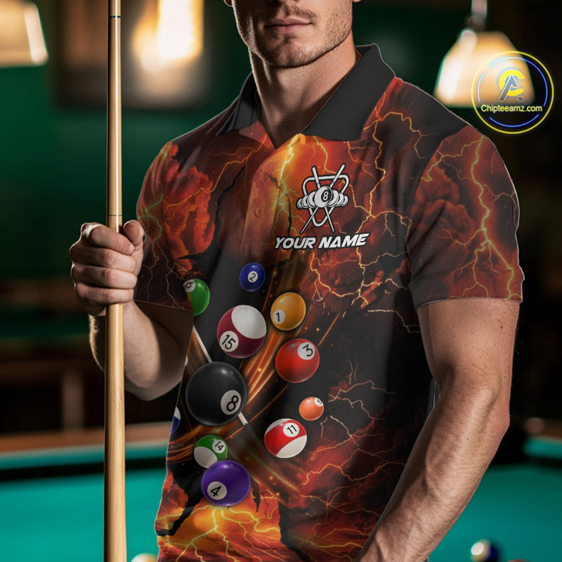 Cobra 8 Ball Cracked Thunder Lightning Billiard Shirts For Men Custom Billiard Team Jersey | Orange NYN3311