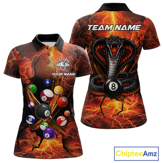 Cobra 8 ball thunder lightning billiard polo shirt for women custom orange jersey
