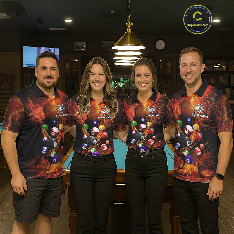 Cobra 8 Ball Cracked Thunder Lightning Billiard Shirts For Women Custom Billiard Team Jersey | Orange NYN3311